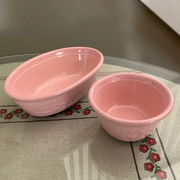 Vintage Taylor Smith Taylor TST Genuine Oven Serve Ware Pink Bowls USA Set of 2 - Picture 8 of 15